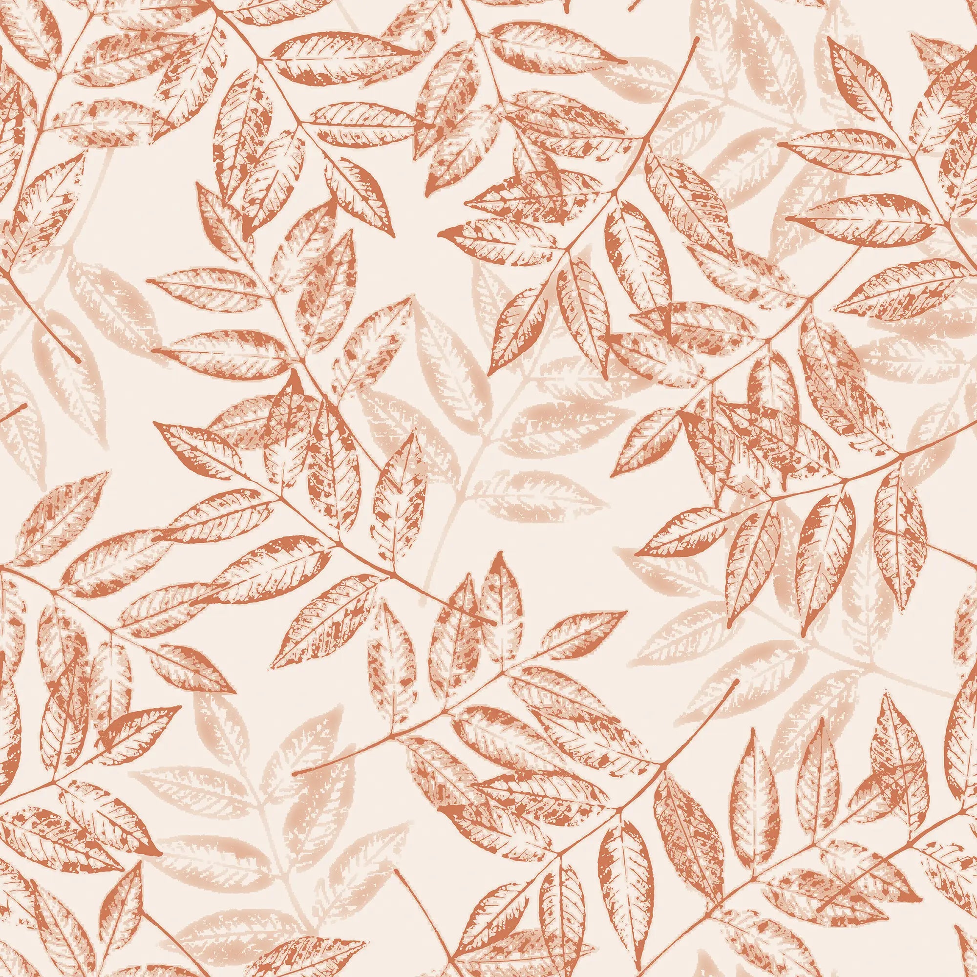 Layered Leaves Wallpaper in Terracotta on Cream