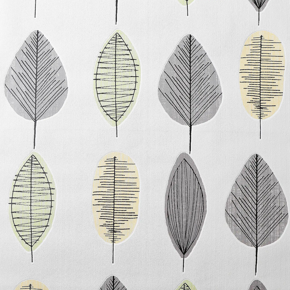 Nordic Leaf Wallpaper in Autumn Shades on White