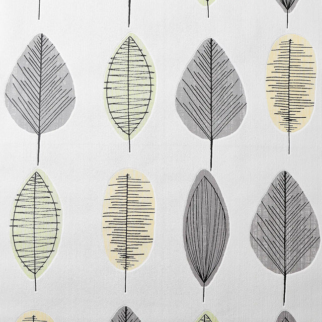 Nordic Leaf Wallpaper in Autumn Shades on White
