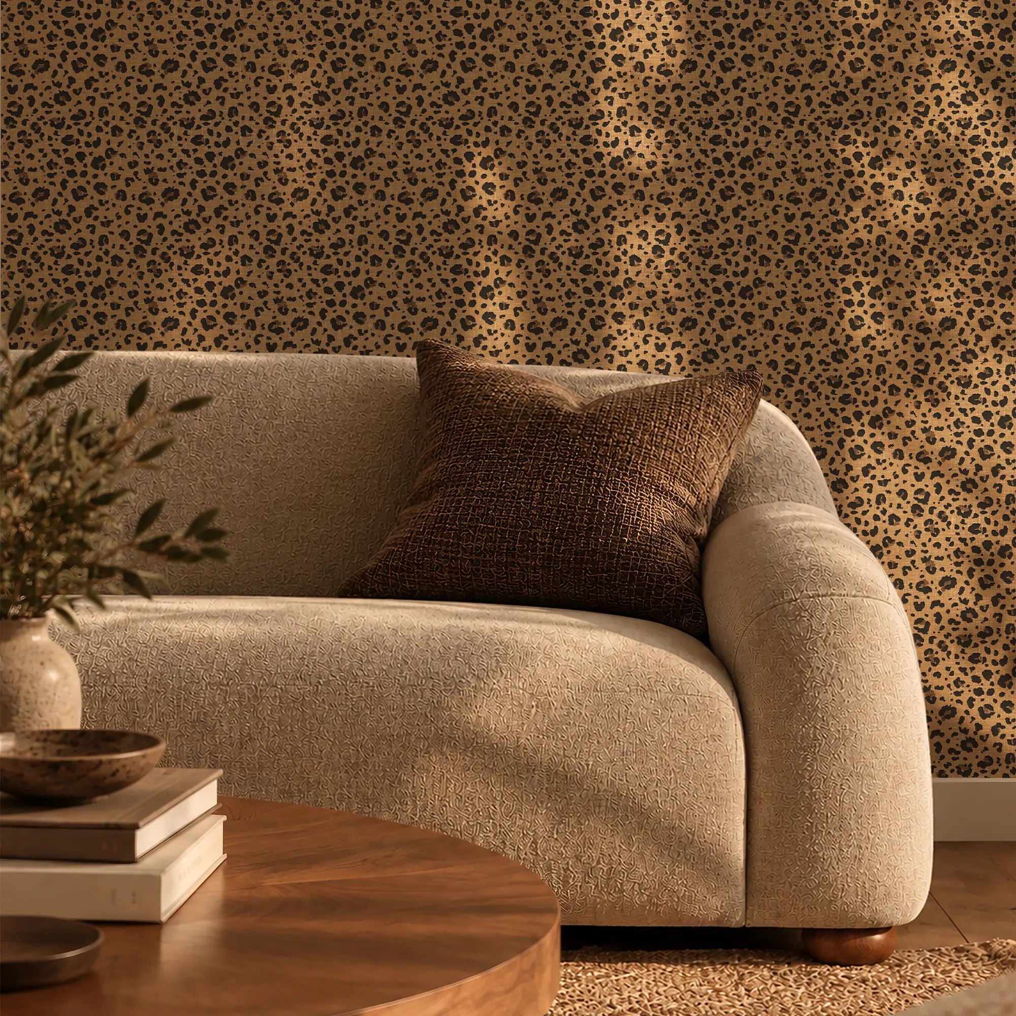 Leopard Spots Wallpaper in Brown and Black