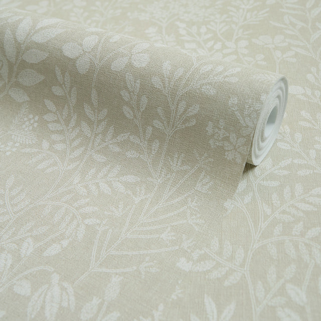 Linen Floral Wallpaper in Beige