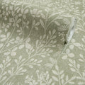 Linen Floral Wallpaper in Sage