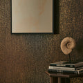 Linen Effect Wallpaper in Chocolate with Gold Foil