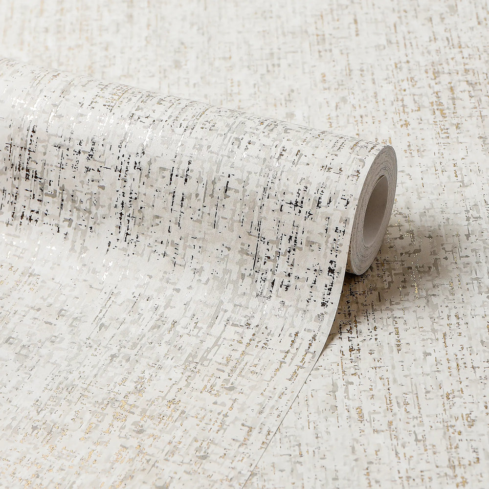 Linen Effect Wallpaper in Grey with Gold Foil
