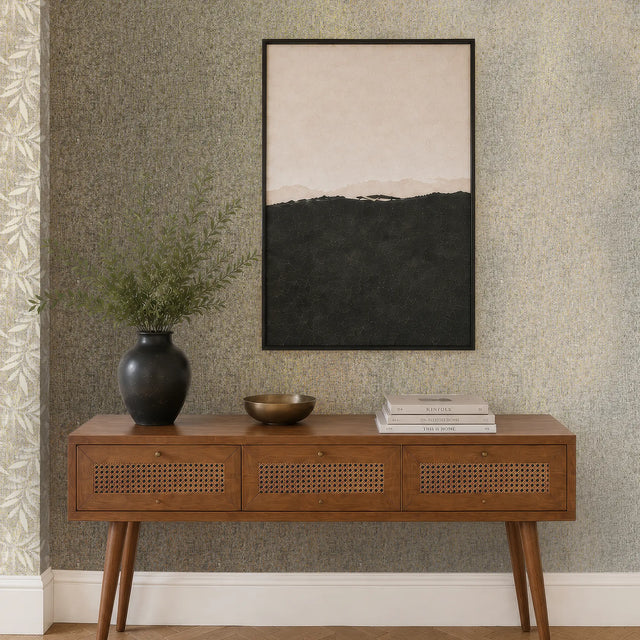 Linen Effect Wallpaper in Grey with Gold Foil