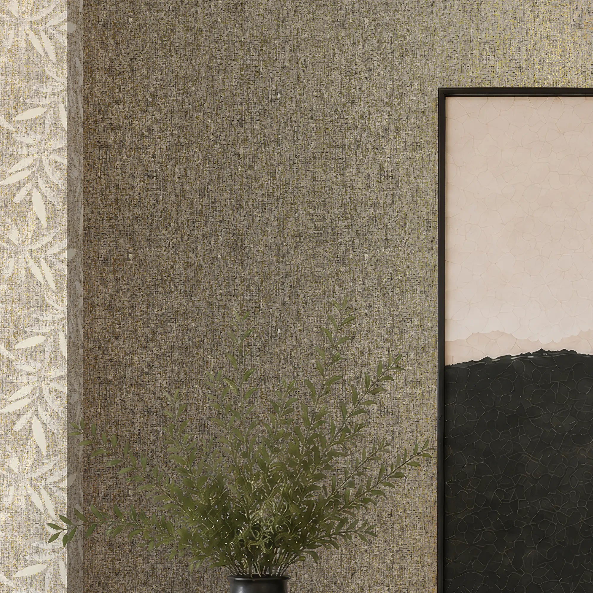 Linen Effect Wallpaper in Grey with Gold Foil