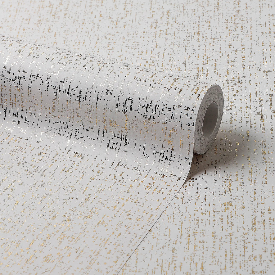 Linen Effect Wallpaper in Ivory with Gold Foil