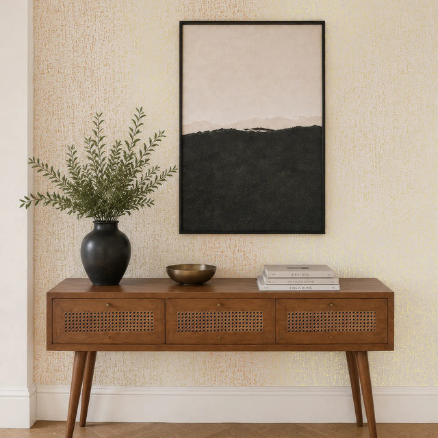 Linen Effect Wallpaper in Ivory with Gold Foil