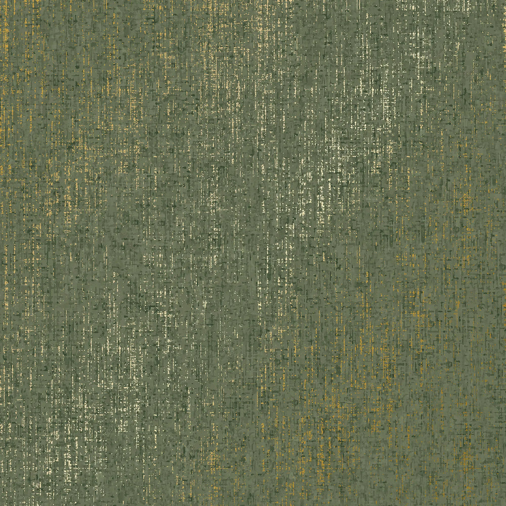 Linen Effect Wallpaper in Green with Gold Foil