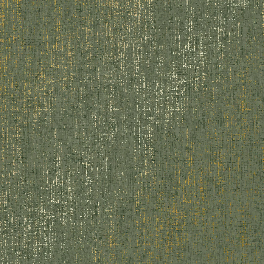 Linen Effect Wallpaper in Green with Gold Foil