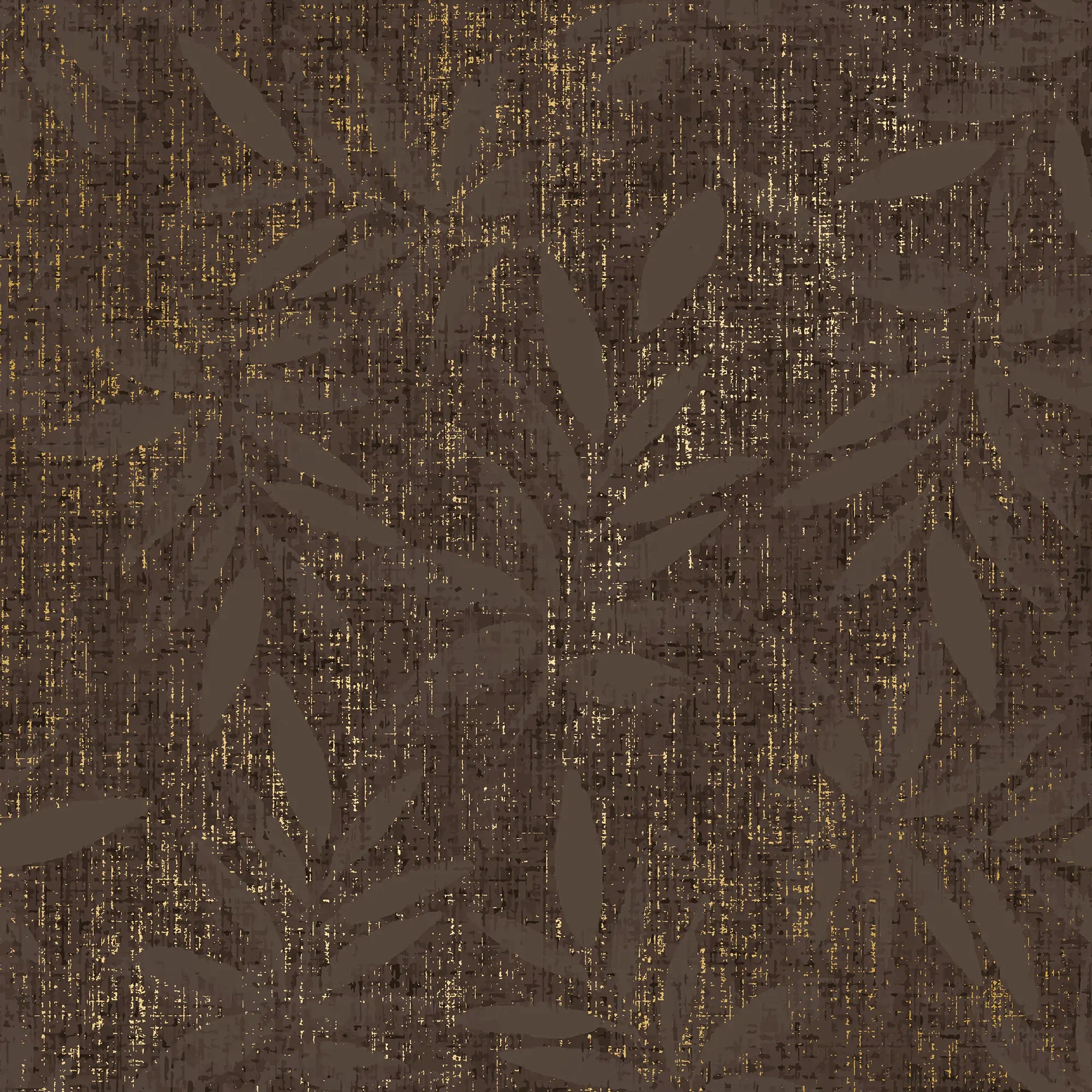 Linen Leaf Wallpaper in Chocolate with Gold Foil