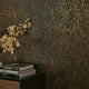 Linen Leaf Wallpaper in Chocolate with Gold Foil