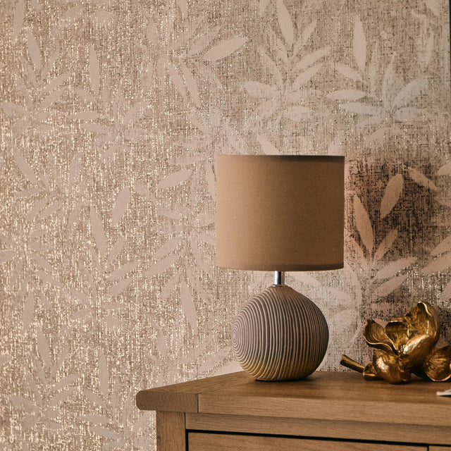 Linen Leaf Wallpaper in Cream with Gold Foil