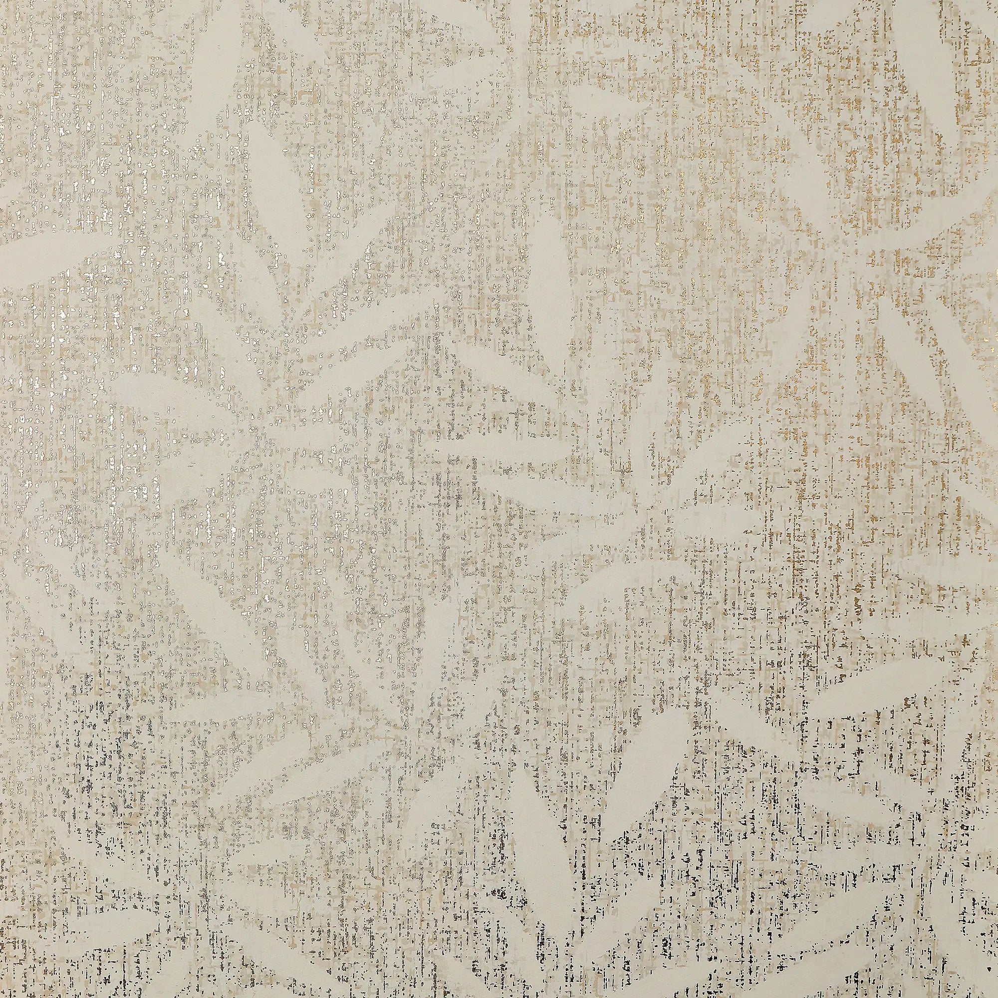 Linen Leaf Wallpaper in Cream with Gold Foil