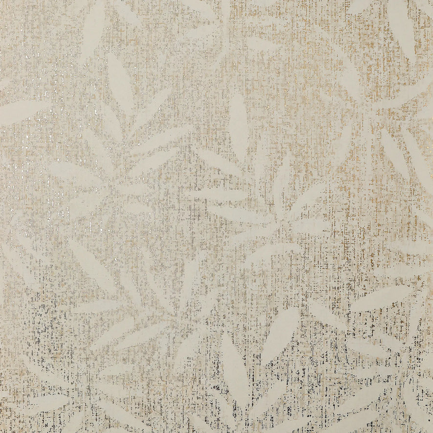 Linen Leaf Wallpaper in Cream with Gold Foil
