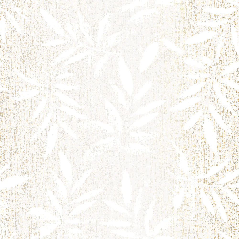 Linen Leaf Wallpaper in Ivory with Gold Foil