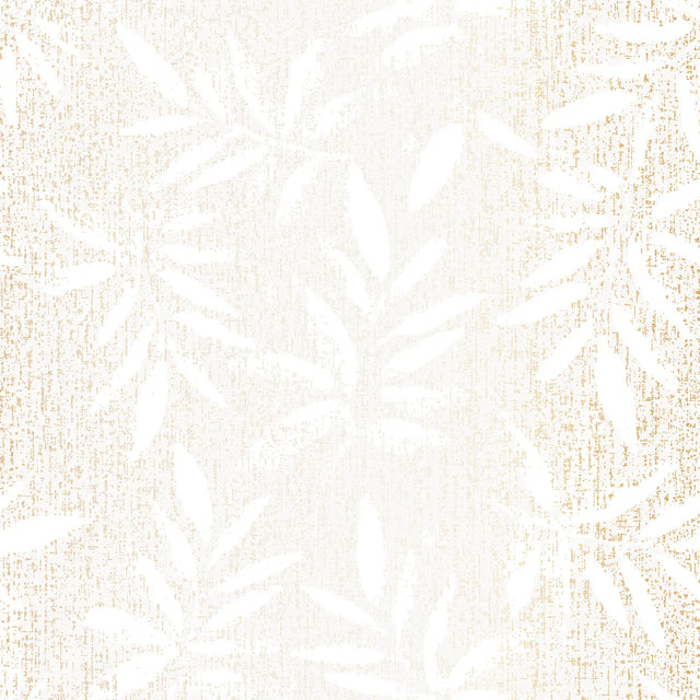 Linen Leaf Wallpaper in Ivory with Gold Foil