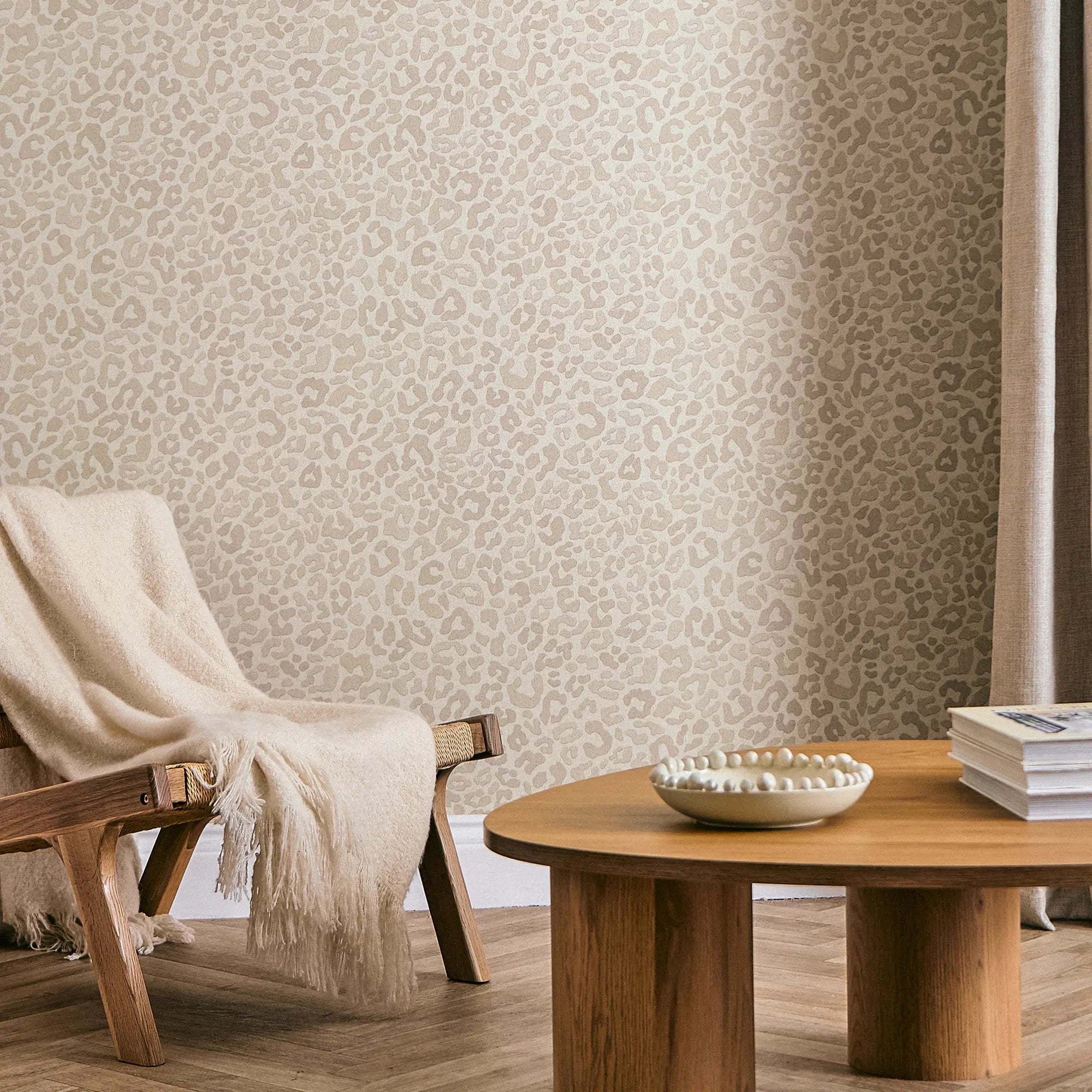 Linen Leopard Wallpaper in Latte
