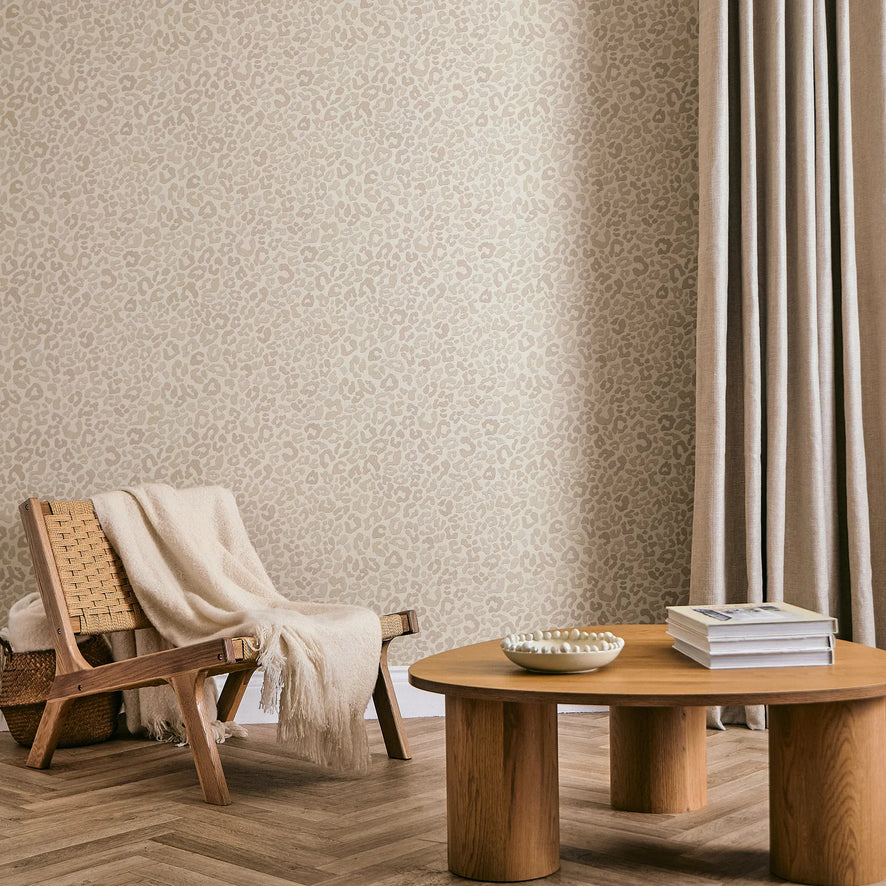 Linen Leopard Wallpaper in Latte