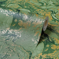 Liquid Marble Wallpaper in Olive and Gold