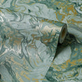 Liquid Marble Wallpaper in Sage and Gold
