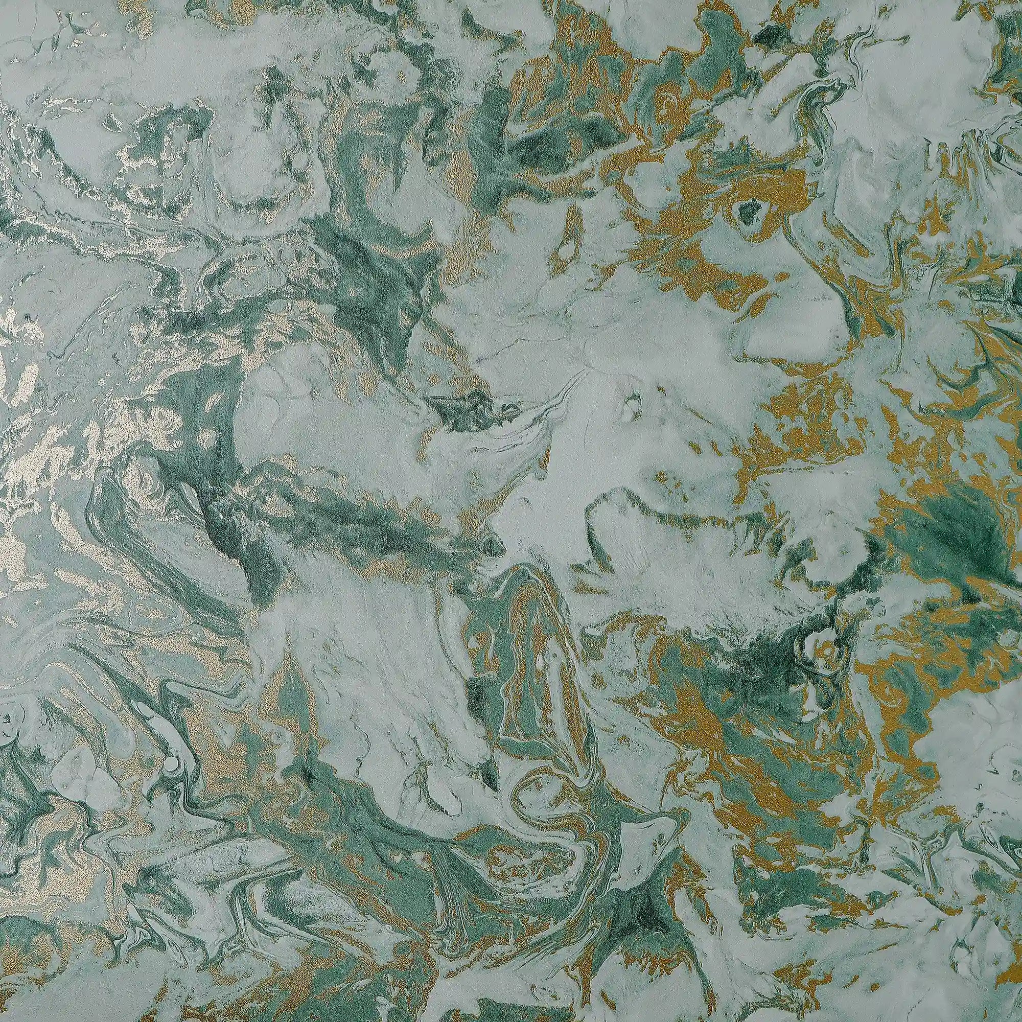 Liquid Marble Wallpaper in Sage and Gold