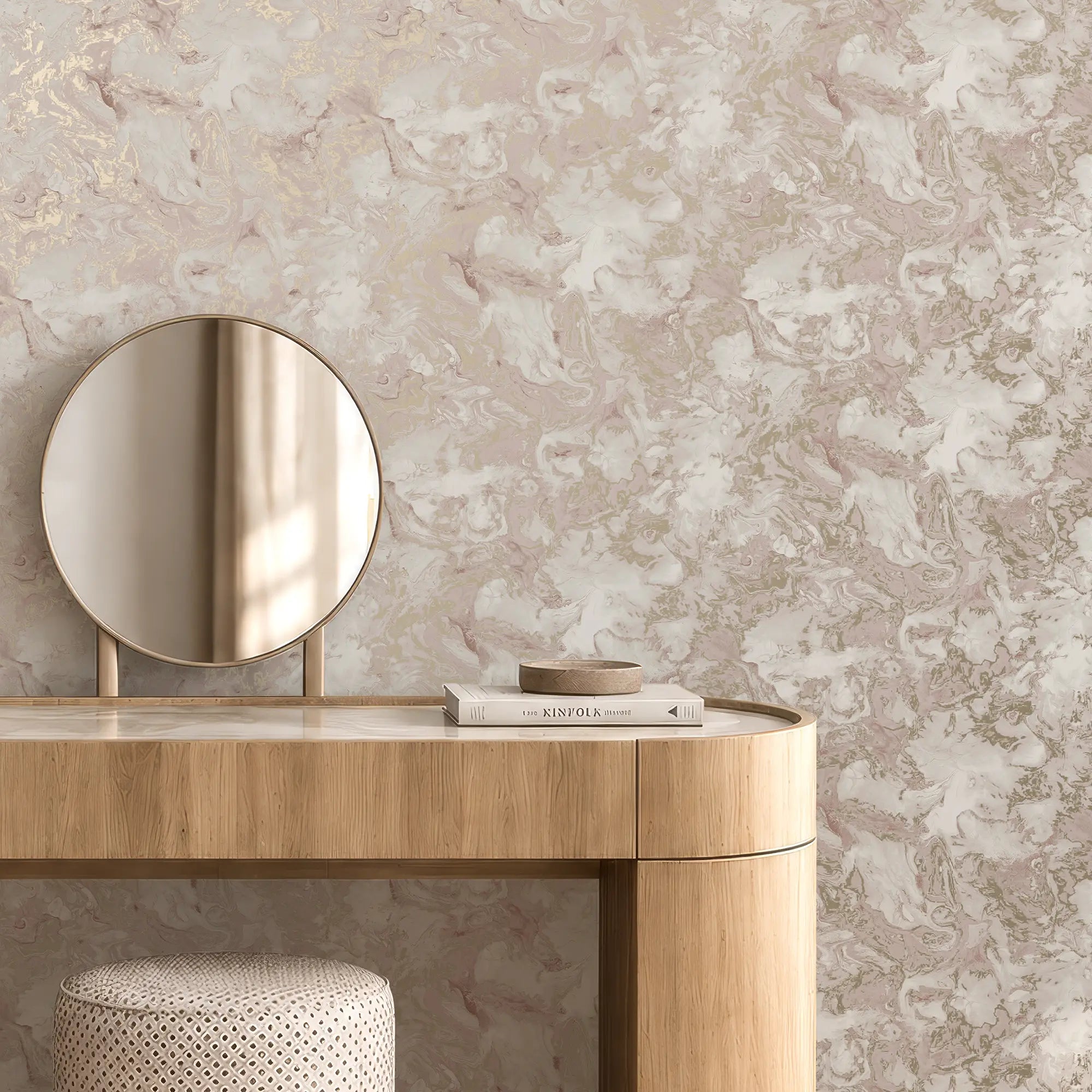 Liquid Marble Wallpaper in Pink and Gold
