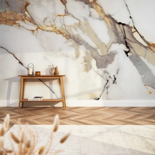 Luna Full Wall Mural in Gold and Grey