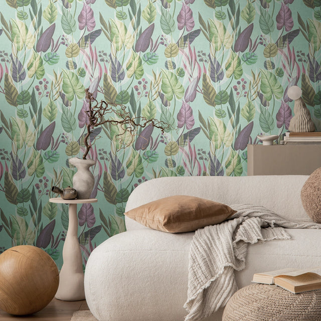 Nature's Embrace Wallpaper in Aqua