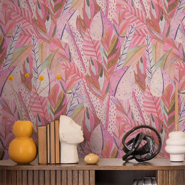 Verdant Mirage Wallpaper in Pink Tones