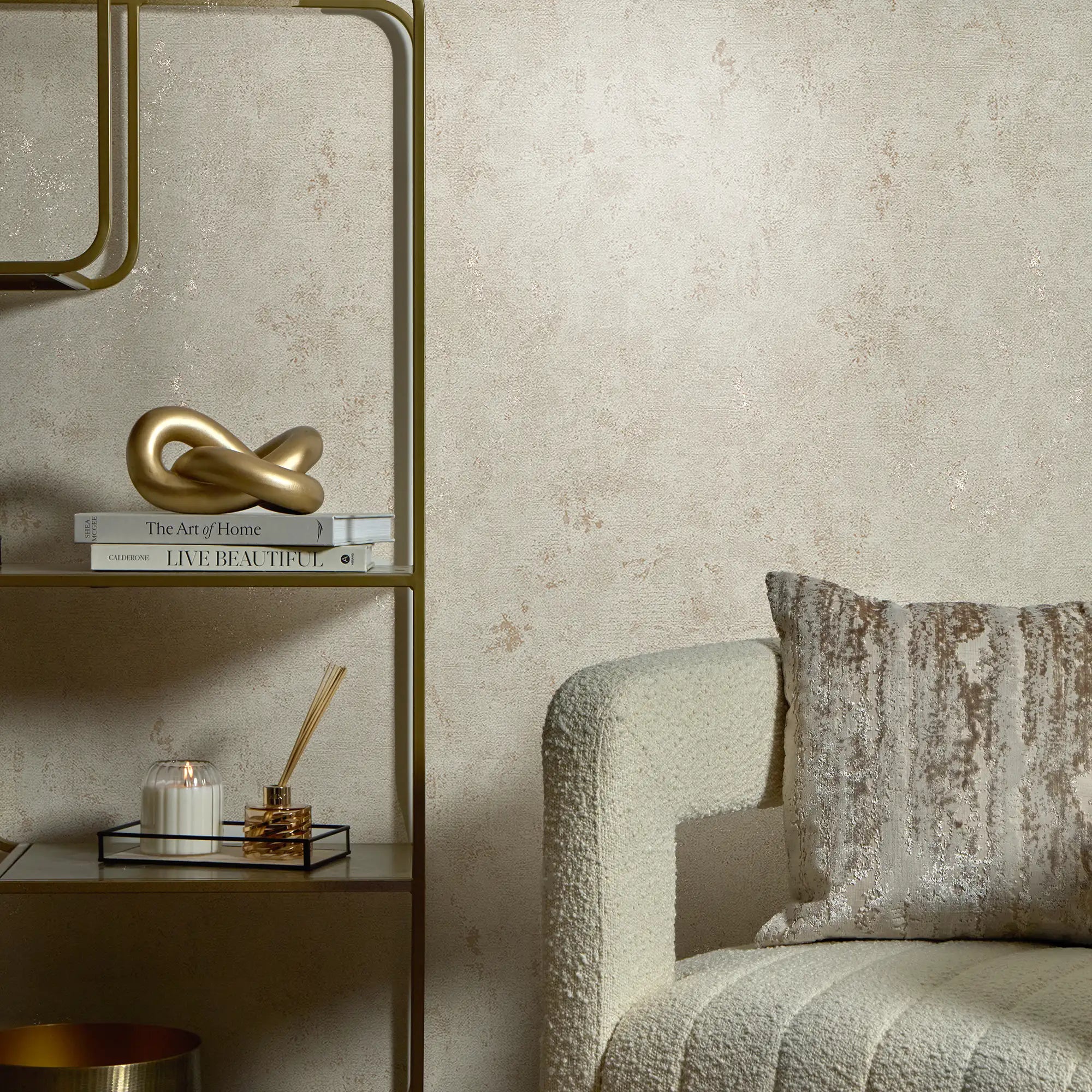 Malmo Wallpaper in Ivory with Gold Metallic
