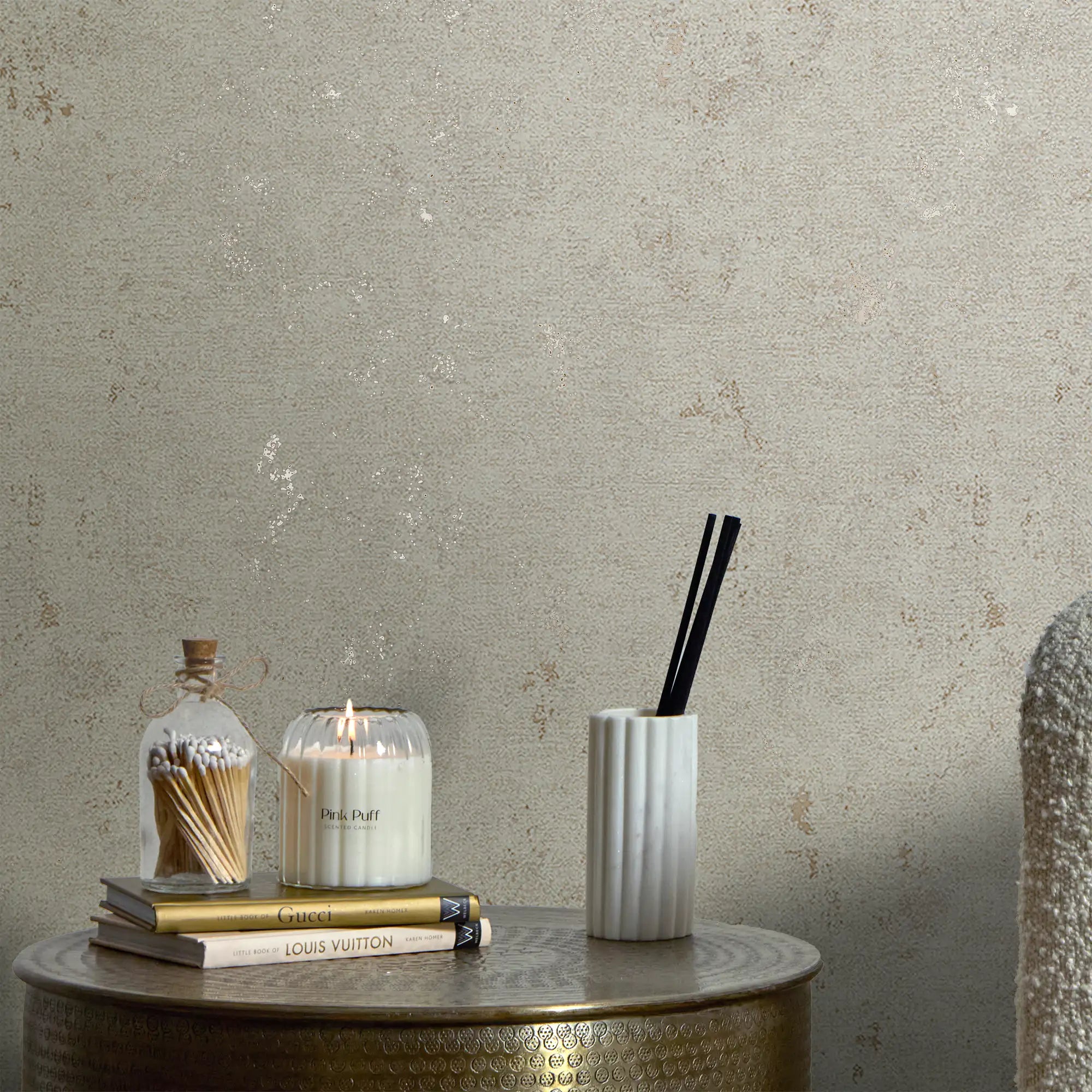 Malmo Wallpaper in Cream with Gold Metallic