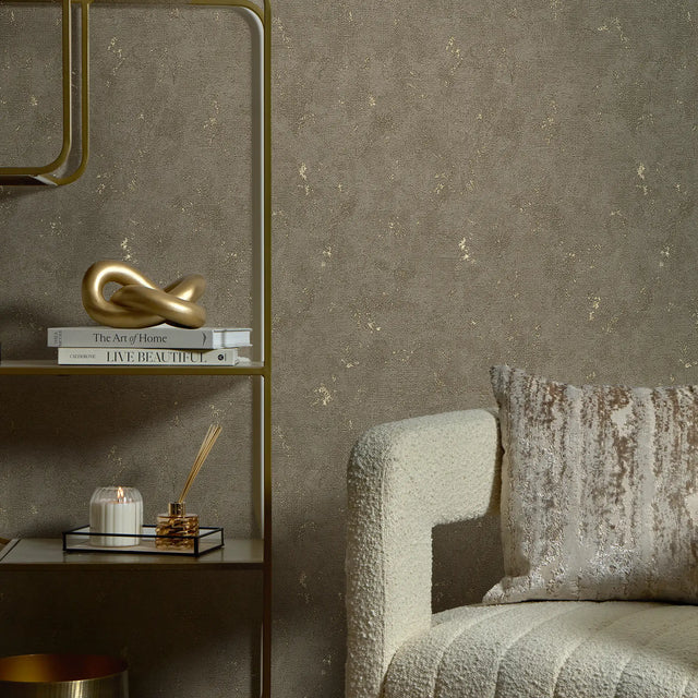 Malmo Wallpaper in Mocha with Gold Metallic
