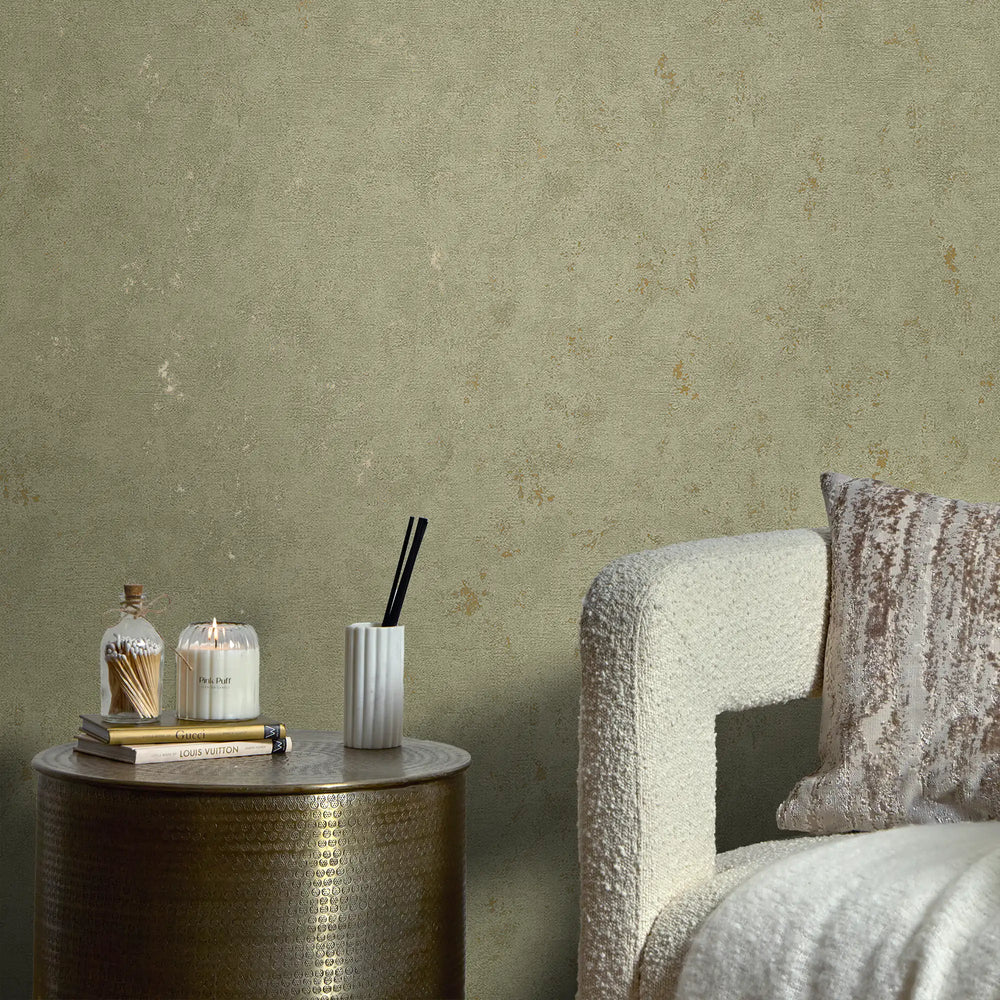 Malmo Wallpaper in Sage with Gold Metallic