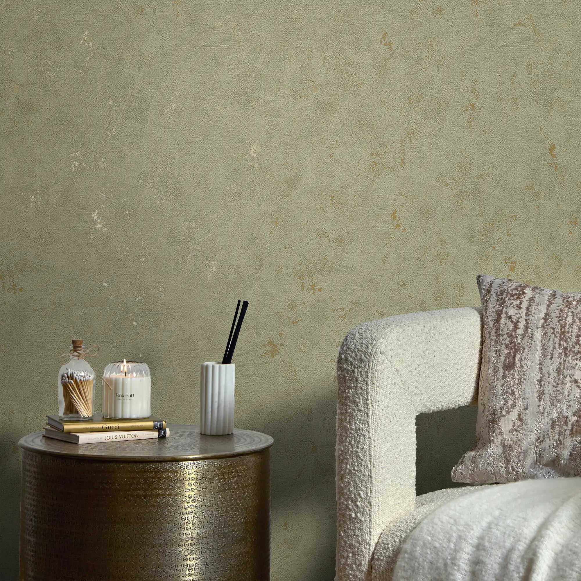 Malmo Wallpaper in Sage with Gold Metallic