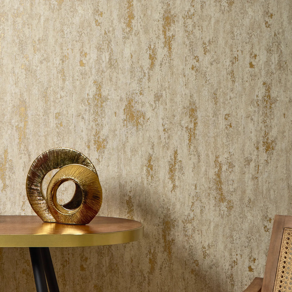 Manhattan Modern Wallpaper in Oatmeal and Gold