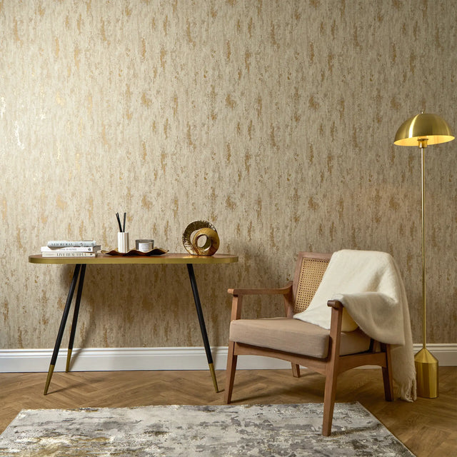 Manhattan Modern Wallpaper in Oatmeal and Gold