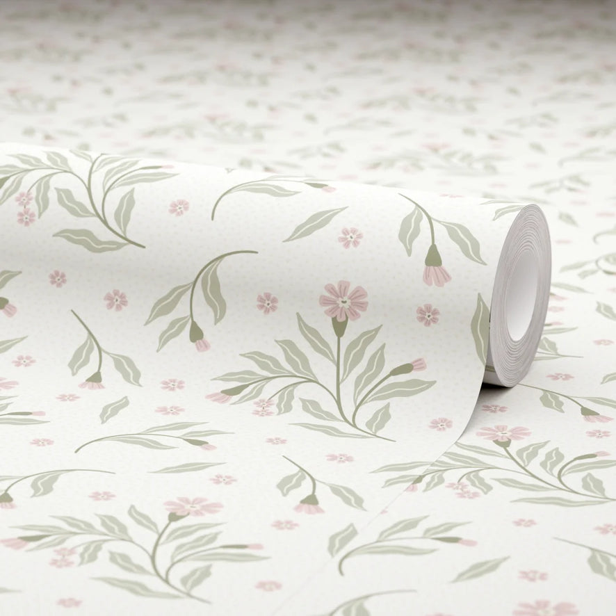 Meadow Flower Dance Wallpaper in Soft Pink