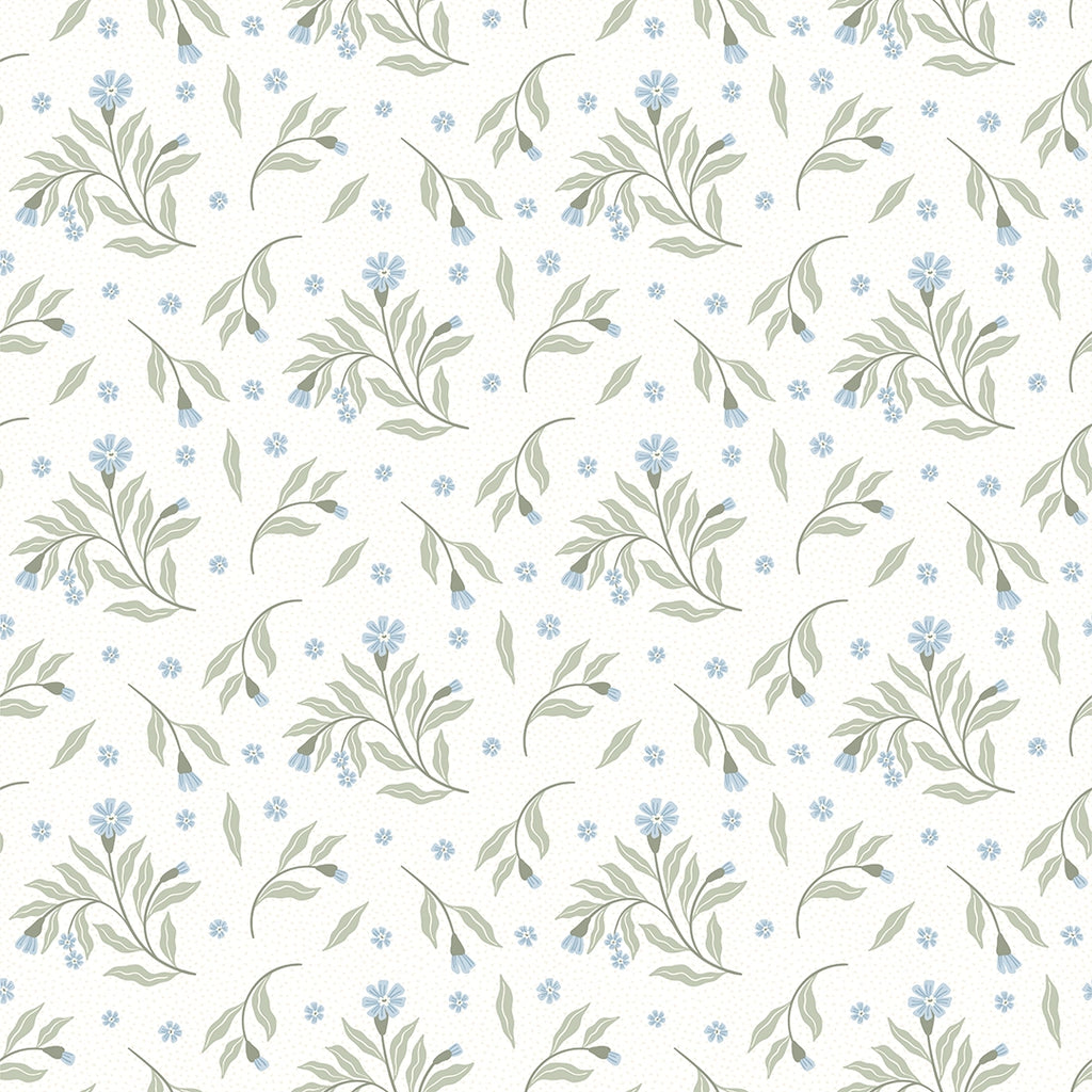 Meadow Flower Dance Wallpaper in Soft Blue