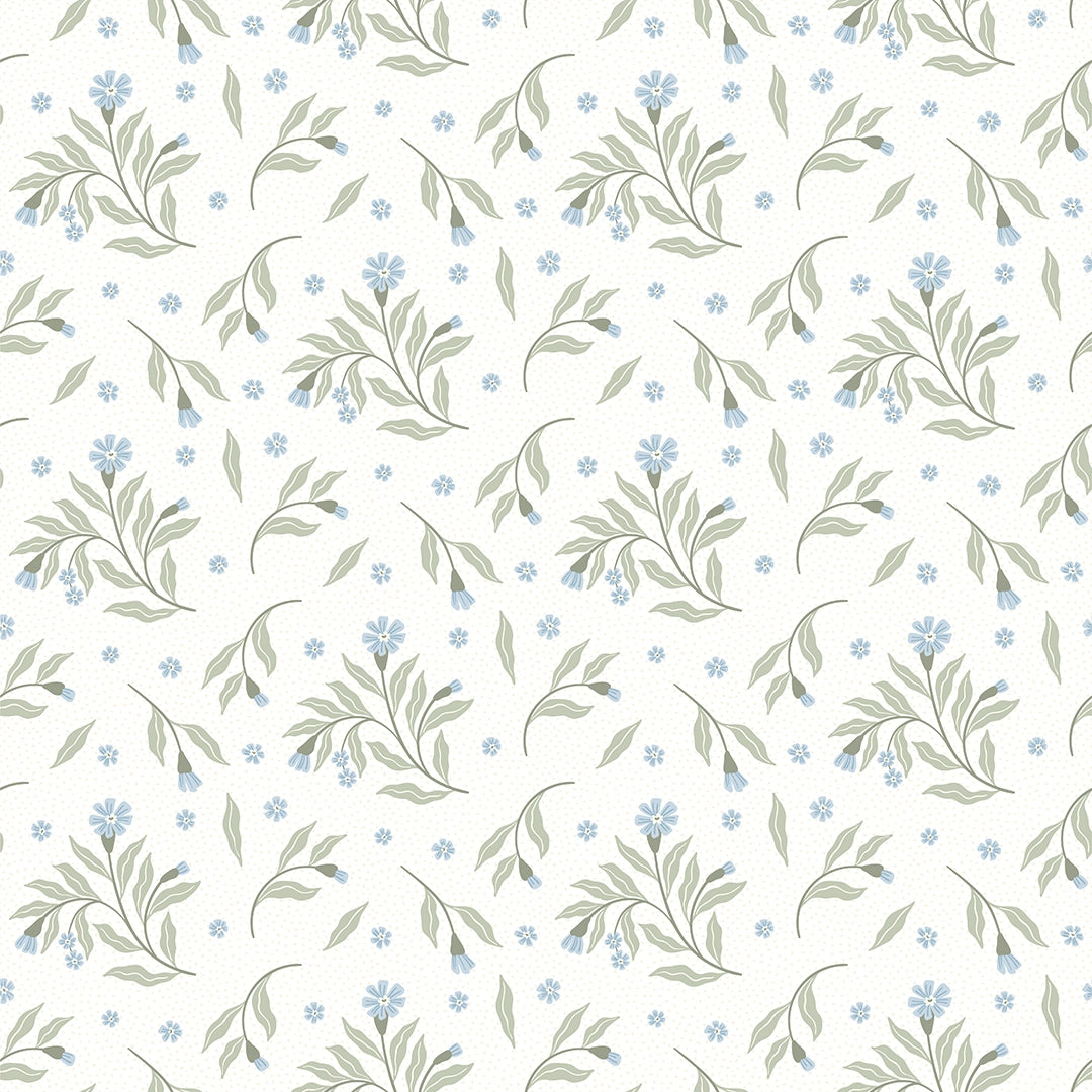 Meadow Flower Dance Wallpaper in Soft Blue