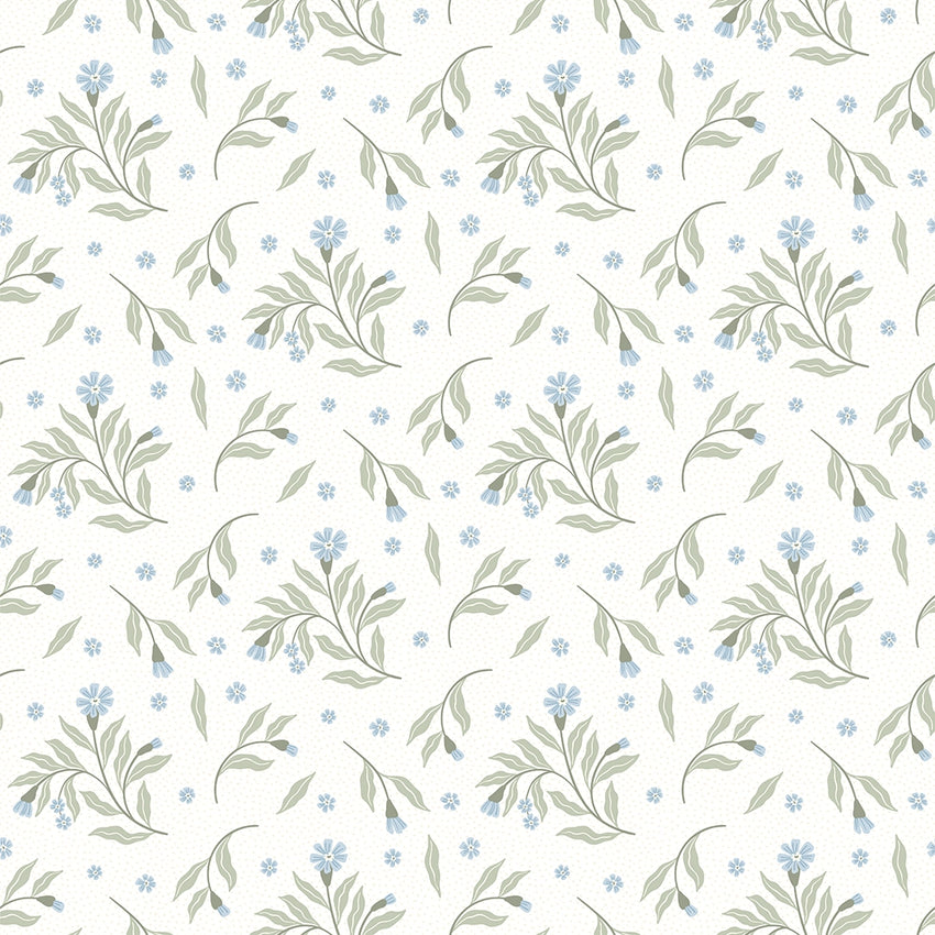 Meadow Flower Dance Wallpaper in Soft Blue