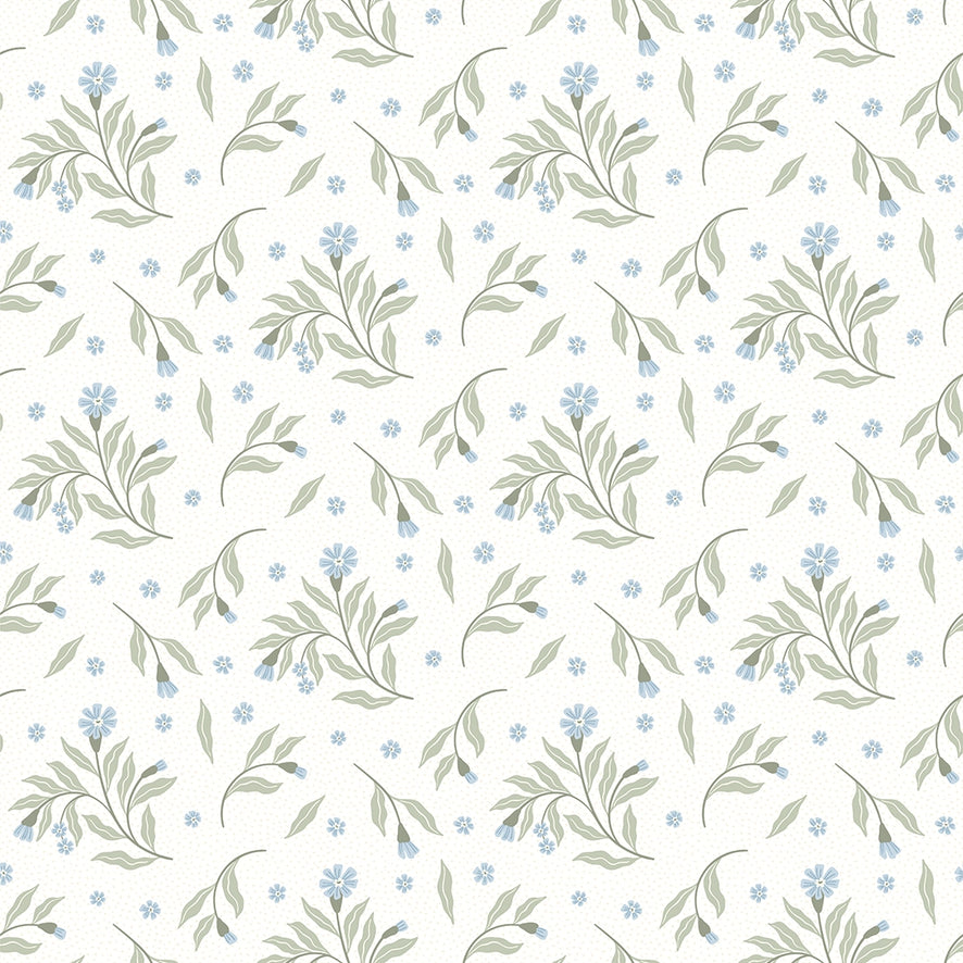 Meadow Flower Dance Wallpaper in Soft Blue