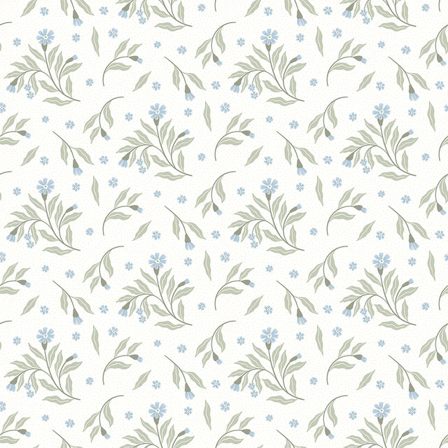 Meadow Flower Dance Wallpaper in Soft Blue