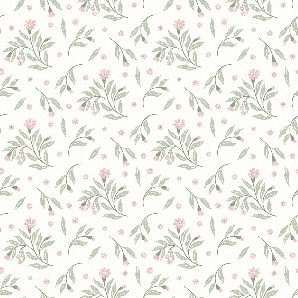 Meadow Flower Dance Wallpaper in Soft Pink