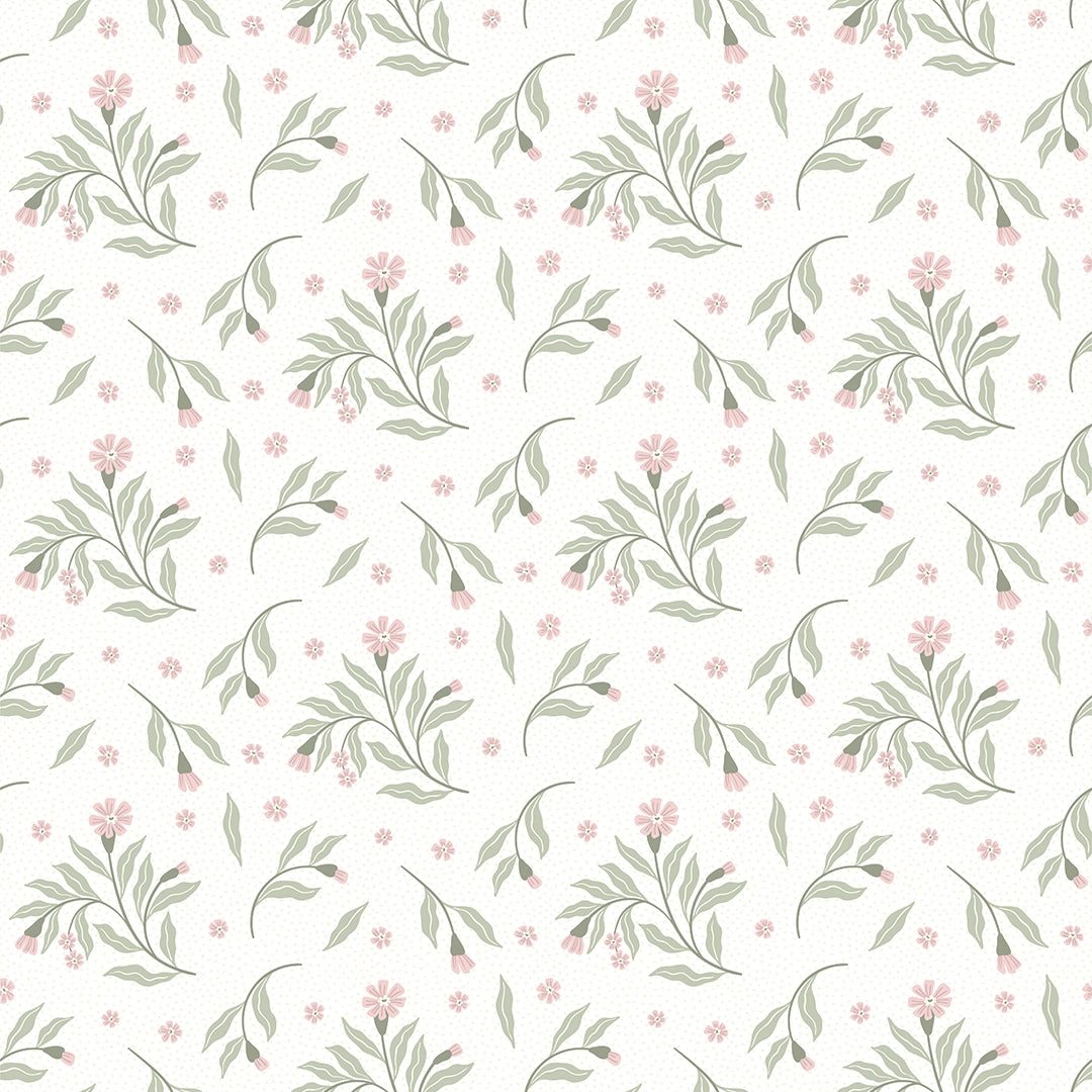 Meadow Flower Dance Wallpaper in Soft Pink