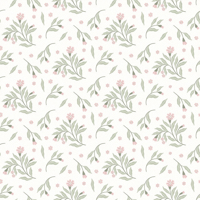 Meadow Flower Dance Wallpaper in Soft Pink