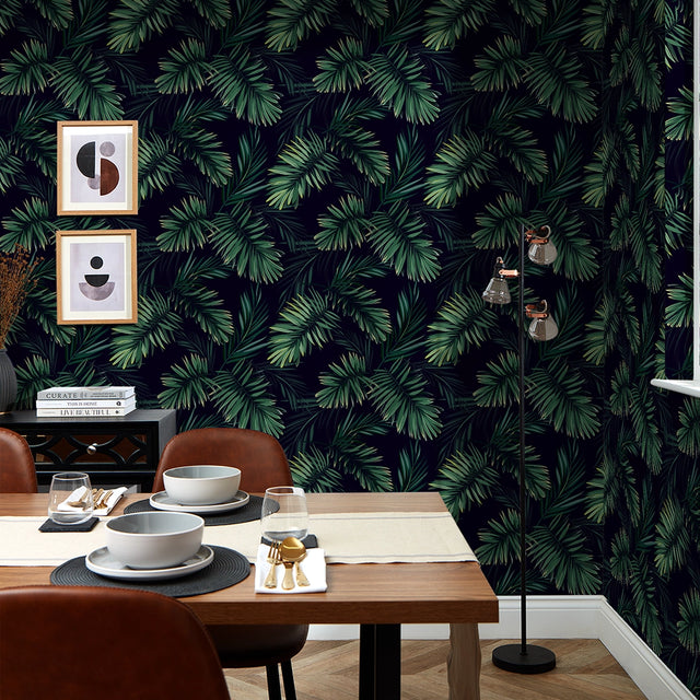 Midnight Tropics Wallpaper in Navy and Green