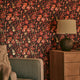 Midnight Meadow Wallpaper in Burgundy with Gold Foil