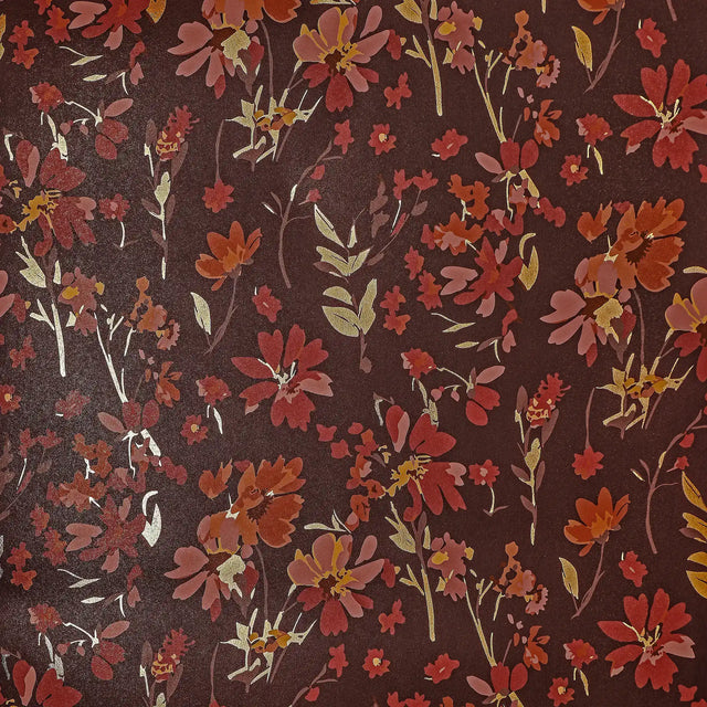 Midnight Meadow Wallpaper in Burgundy with Gold Foil