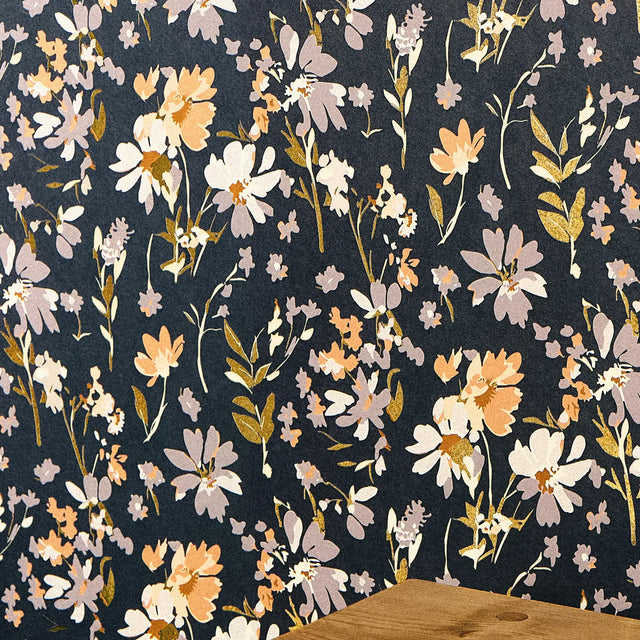 Midnight Meadow Wallpaper in Deep Blue with Gold Foil